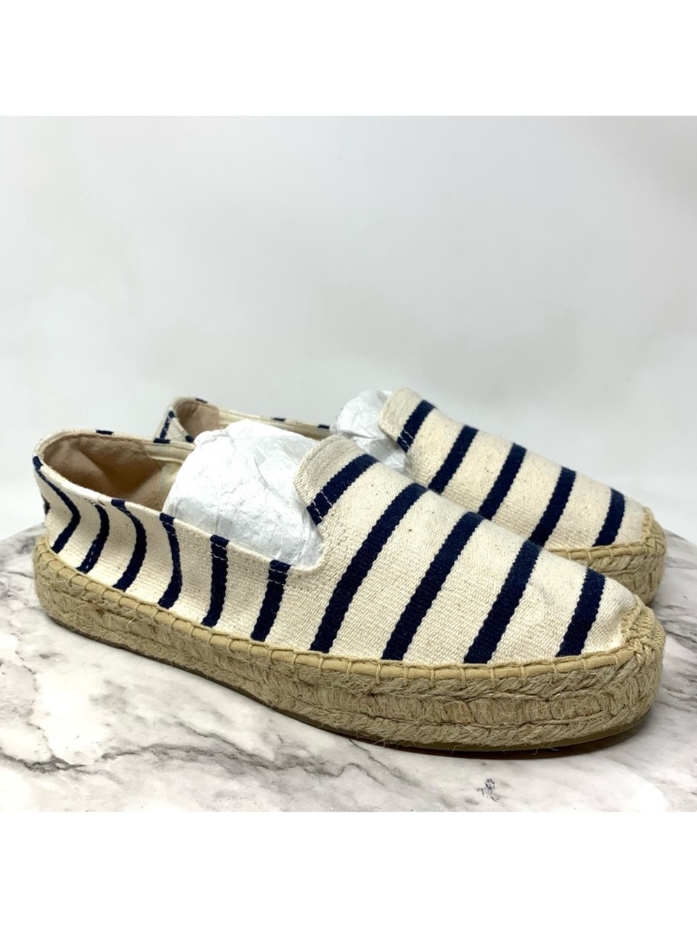 Soludos Saville Smoking Slipper Cream Navy Stripe Espadrilles 7.5 Euro Summer
